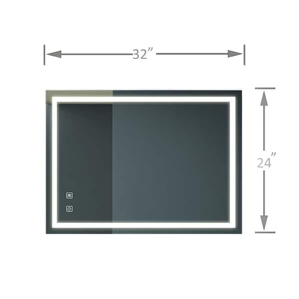 32 in. W x 24 in. H Rectangular Frameless Anti-Fog Dimmable Touch LED Light Wall Bathroom Vanity Mirror in Glass