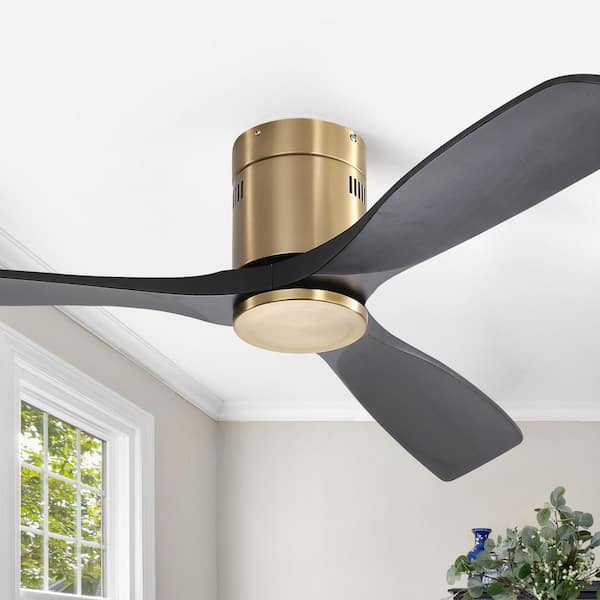 CACI Mall 52 in. Indoor/Outdoor Gold Low Profile Wood Ceiling Fan Without Light, 6-Speed DC Motor and Remote Control