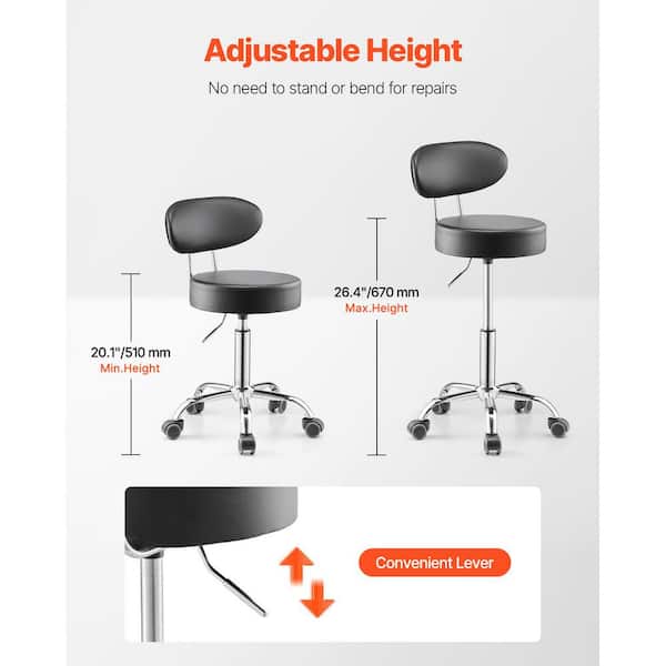 SKYSHALO Shop Stool with Backrest, Black, Pneumatic Garage Seat