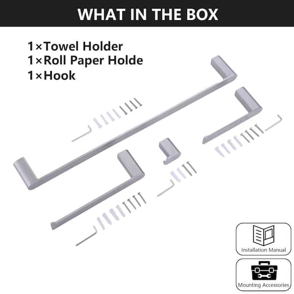 4-Piece Bathroom Hardware Set with Towel Bar, Robe Hook, Toilet Paper Holder in Brushed Nickel