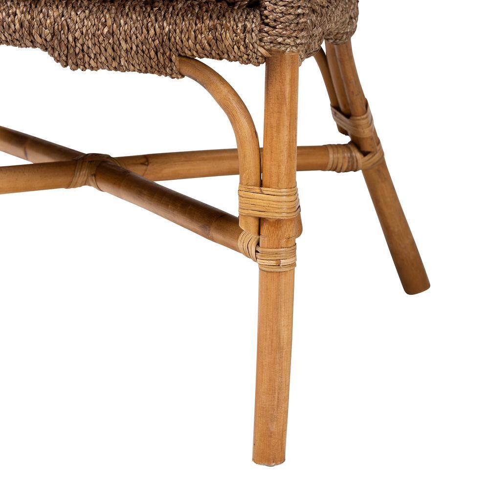 Handcrafted Brown Rattan and Seagrass Accent Chair with Cushion