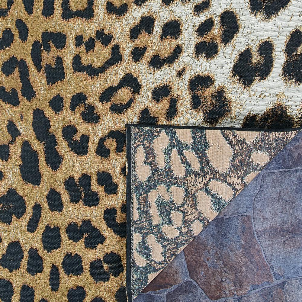 Dolce Amur 4' x 6' Black Leopard Outdoor Rug with Easy Care