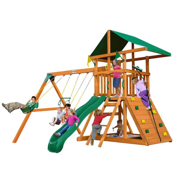 Gorilla Playsets DIY Outing III Wooden Backyard Swing Set with Rock Wall, Wave Slide and play set accessories
