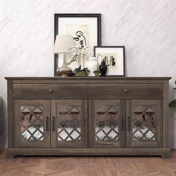 GALANO Millicent Dark Dusty Oak Wood 58.7 in. Wide Sideboard TV with Drawer with Adjustable Shelves