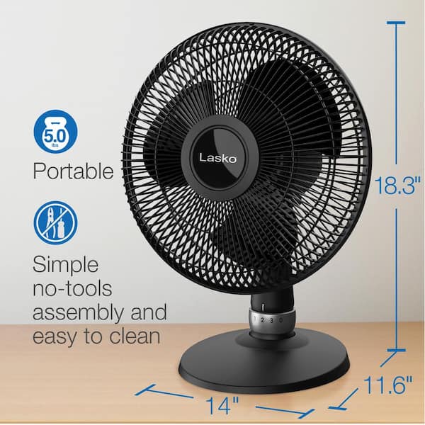 Fano studios ブラック Lasko 12 in. Oscillating 3-Speed Black Performance Table Fan with