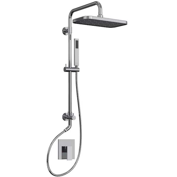 5-Spray Rectangle High Pressure Wall Mount Dual Fixed and Handheld Shower Head 2.5 GPM in Chrome (Valve Included)
