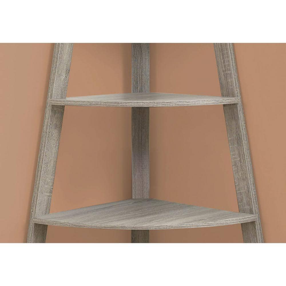 Dark Taupe Black Particle Board Corner Bookcase with 4 Tiers