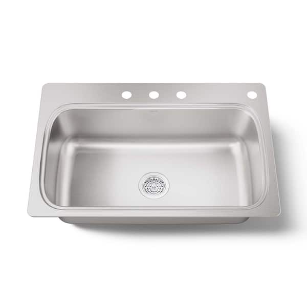 Verse 33 in. Drop-in Single Bowl 18 Gauge Stainless Kitchen Sink with 4 Faucet Holes