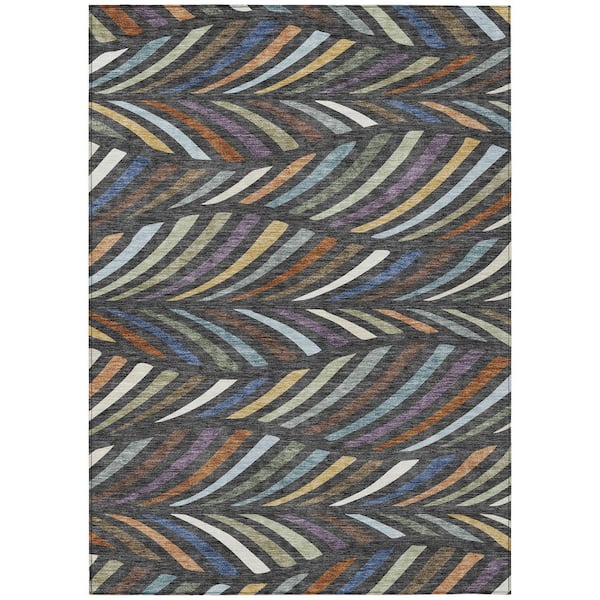 Chantille Machine Washable Indoor/Outdoor Abstract ACN2475 Charcoal 8 ft. x 10 ft. Area Rug