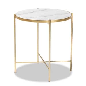 Maddock 19.3 in. White and Gold Round Marble End Table