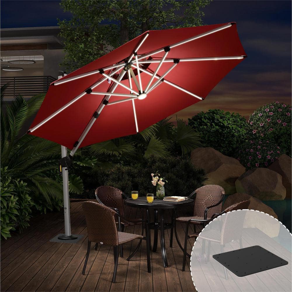 PURPLE LEAF 10 ft. Octagon Aluminum Solar Powered LED Patio Cantilever ...