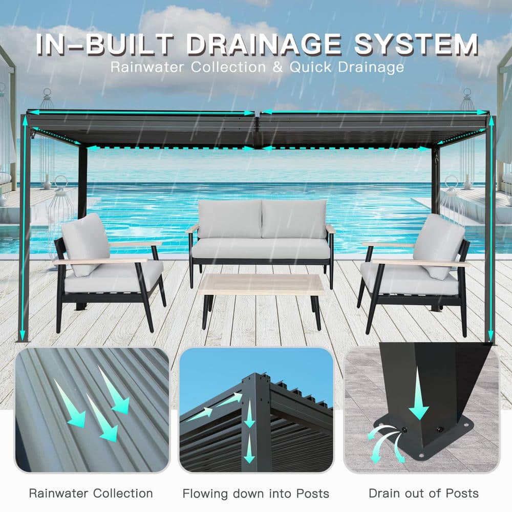 Gray 10x16 Aluminum Pergola with Adjustable Steel Roof