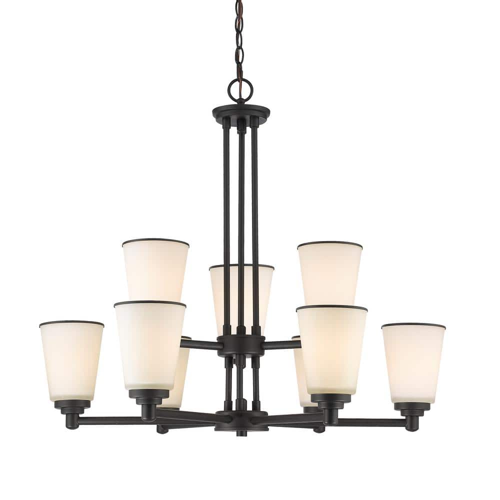 Jarra 9-Light Bronze Indoor Shaded Chandelier Light with Matte Opal Glass S