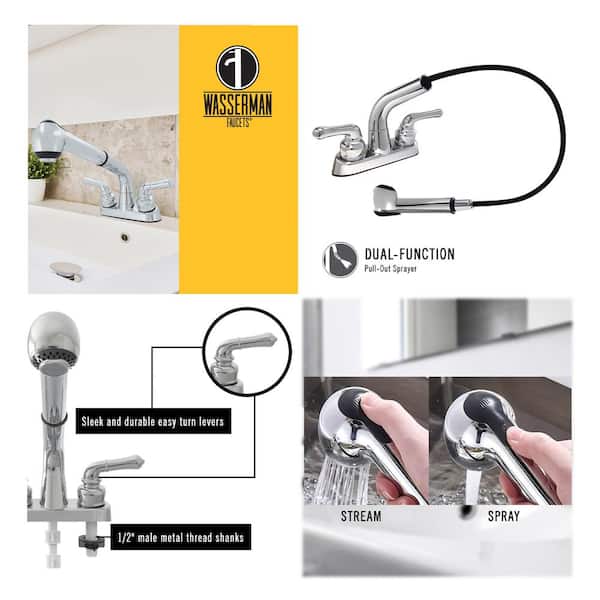 WASSERMAN FAUCETS Dual Handle Pull out Sprayer Laundry Utility Faucet with Washerless Cartridge in Chrome