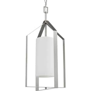 Vertex Collection 1-Light Brushed Nickel Etched White Contemporary Foyer Light