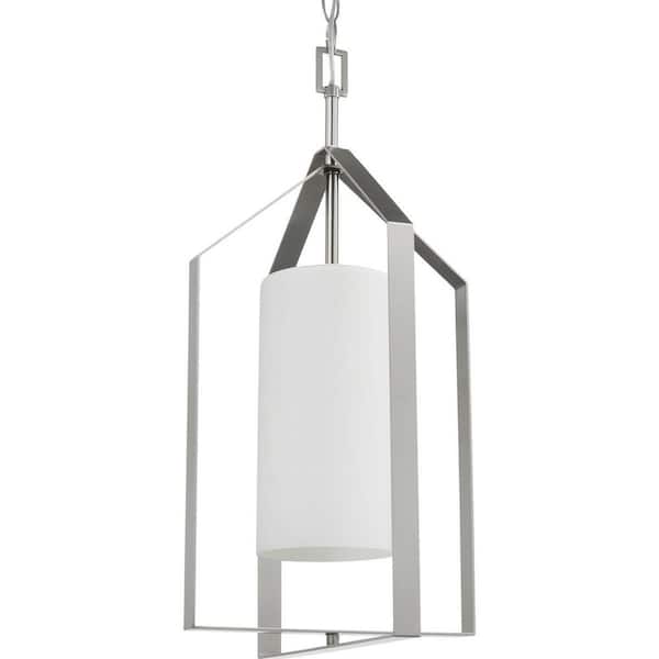 Progress Lighting Vertex Collection 1-Light Brushed Nickel Etched White Contemporary Foyer Light