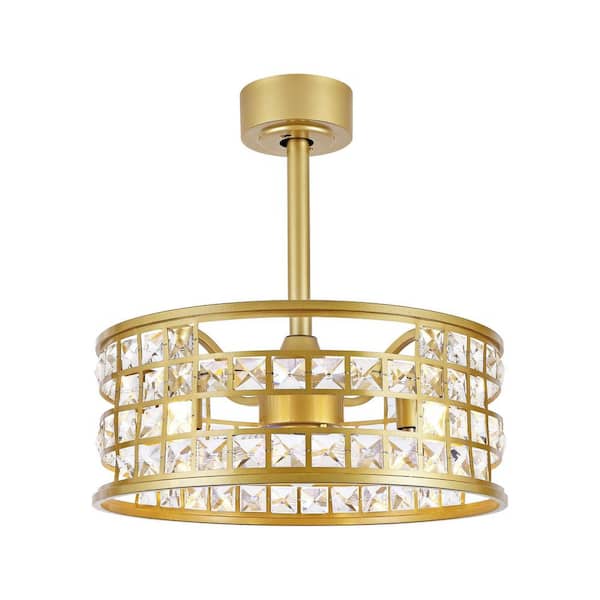 18 in. Indoor Gold Crystal Caged Ceiling Fan with Light Kit and Remote Control
