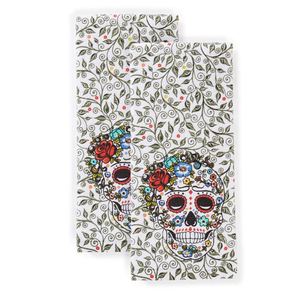 Fiesta Skull and Vine Multicolored Cotton Kitchen Towel Set (Set of 2)  K2004447TDFI 991