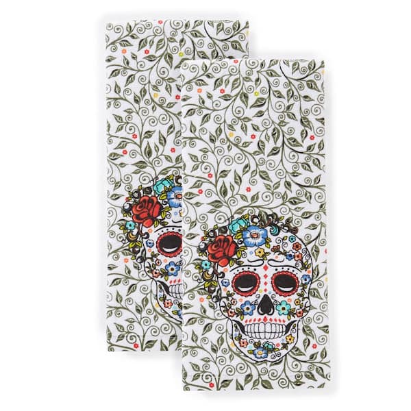 Fiesta Skull and Vine Multicolored Cotton Kitchen Towel Set (Set of 2)
