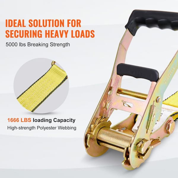 Ratchet Tie Down Straps (4PK), 5000 lb. Break Strength, Double J Hook Includes 4 Premium 2in. x 15ft. Rachet Tie Downs
