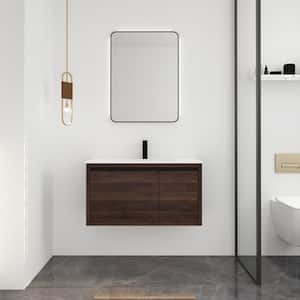 35.4 in. W x 18.1 in. D x 19.7 in . H Plywood Freestanding Bathroom Vanity in Brown with White Gel Top