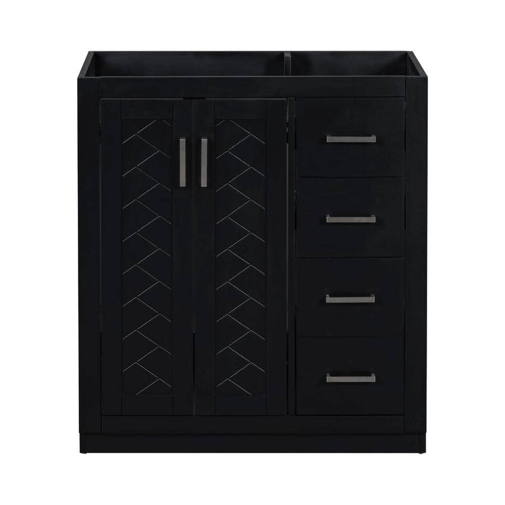 30 in. Bath Vanity Cabinet without Top in Black Unassembled, Solid Wood Fre