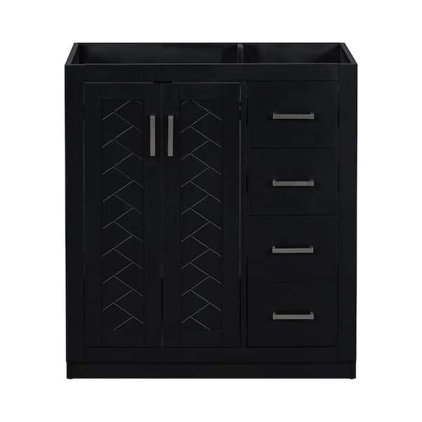 Adrinfly 30 in. Bath Vanity Cabinet without Top in Black Unassembled, Solid Wood Freestanding 3 Drawers Soft Closing Doors