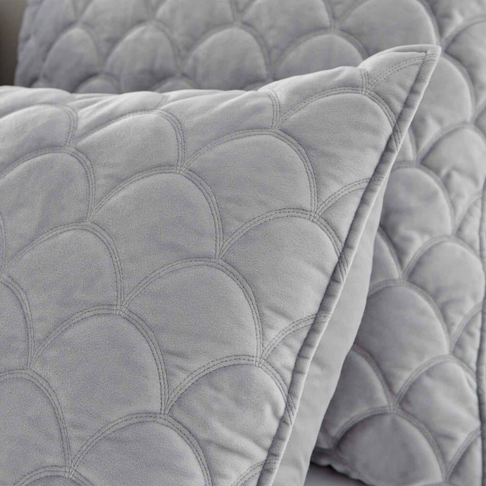 Light Grey Velvet Reversible Full Quilt Set with Cotton Fill