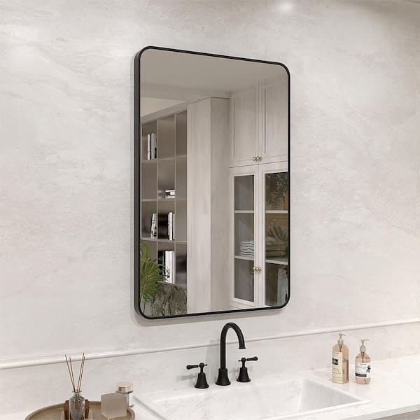 Vista 24 in. W x 36 in. H Rectangular Framed Wall Bathroom Vanity Mirror in Matte Black