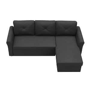 83.46 in. W Square Arm 3-Piece L Shaped Linen Modern Sectional Sofa Pull Out Sleeper Sofa in Dark Gray