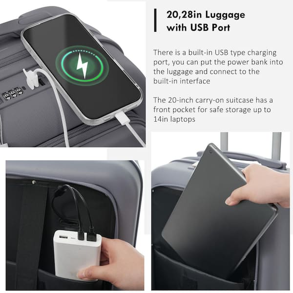 Merax 2-Piece Gray Expandable ABS Plastic Hardshell Luggage Set