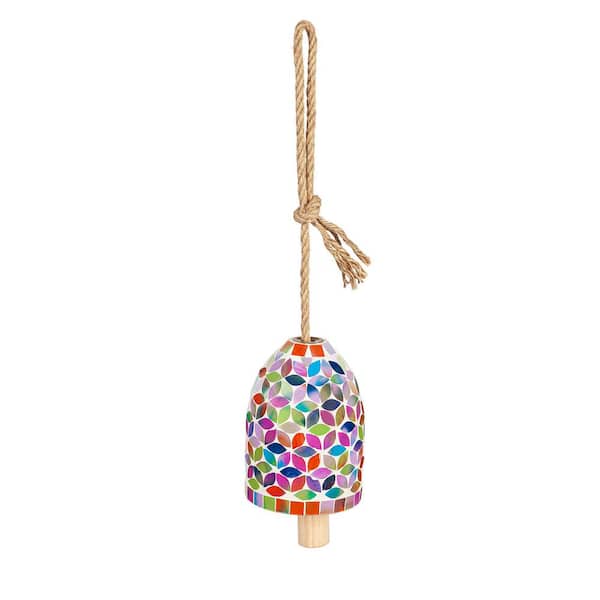 7 in. Multi-Color Spring Flowers Mosaic Glass Bell Chime