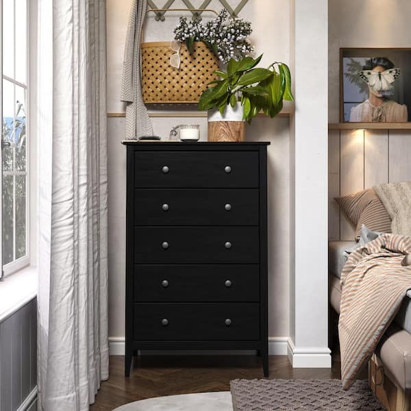 Solid Wood 5-Drawer Dresser 29.92 in. W in Black