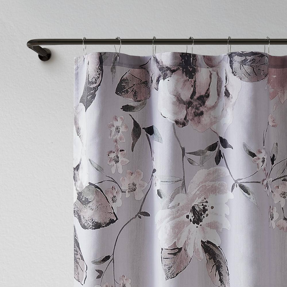 Lilac Floral Cotton Shower Curtain with Liner