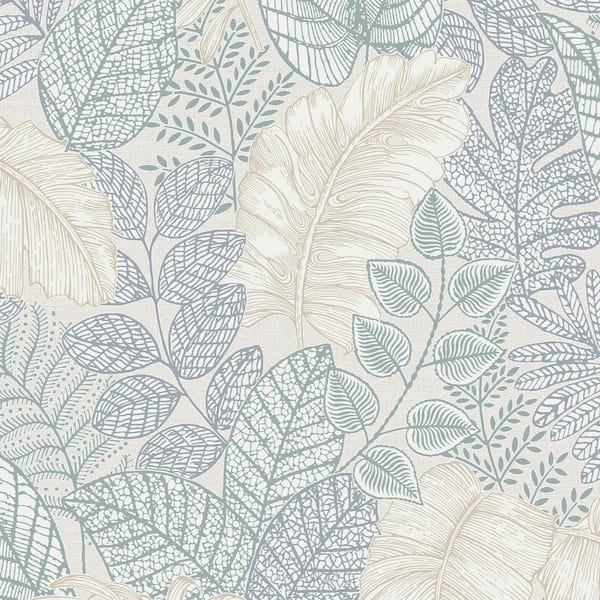 Scattered Leaves Duck Egg Blue Wallpaper Sample