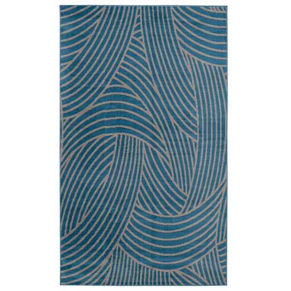 Linon Home Decor Kobe Binya Blue and Light Grey 4 ft. 3 in. x 7 ft. 3 in. Area Rug