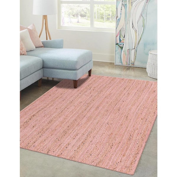 Braided Jute Dhaka Light Pink 2 ft. x 3 ft. 1 in. Area Rug