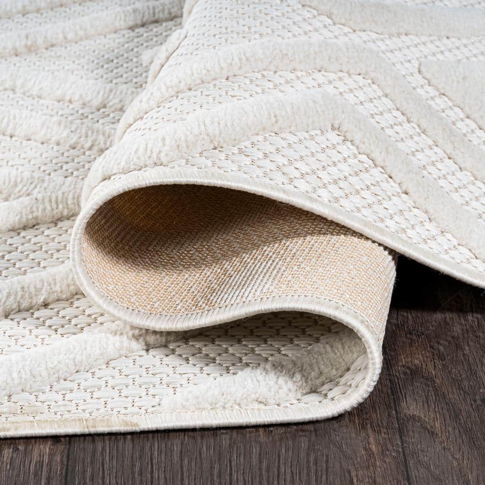 Ivory Geometric Flat Woven Synthetic Rectangular Rug