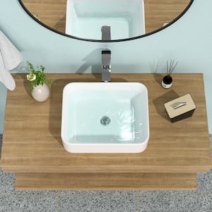 19 in. W x 15 in. D Ceramic Rectangle Bathroom Vessel Sink Brushed Nickel Art Basin with Single Lever Faucet Combo