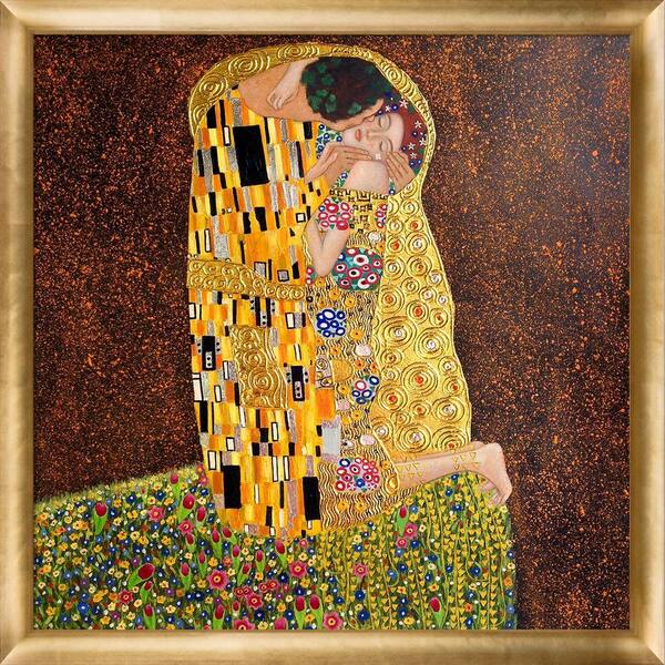 La Pastiche The Kiss Full View Luxury Line With Gold Luminoso Frame By Gustav Klimt Oil Painting Klg2303 Fr H510024x24 The Home Depot