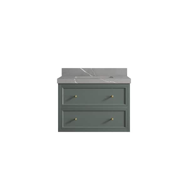 Willow Collections Roswell 30 in. W x 22 in. D x 36 in. H Single Sink Bath Vanity in Pewter Green with 2 in. Piatra Gray qt. Top
