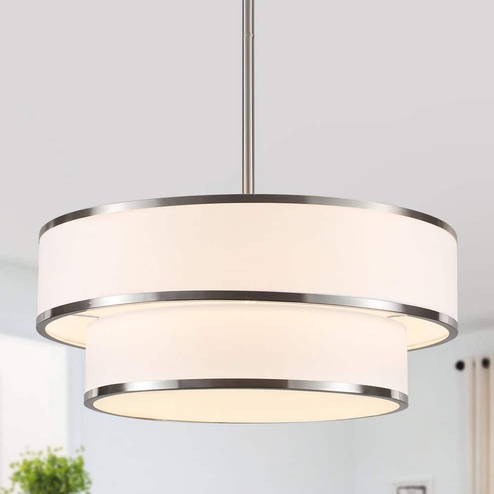 Modern 5-Light Sand Nickel Drum Chandelier Large Farmhouse Pendant Light with 2-Tier with White Fabric Shade price history on PriceWatchPro