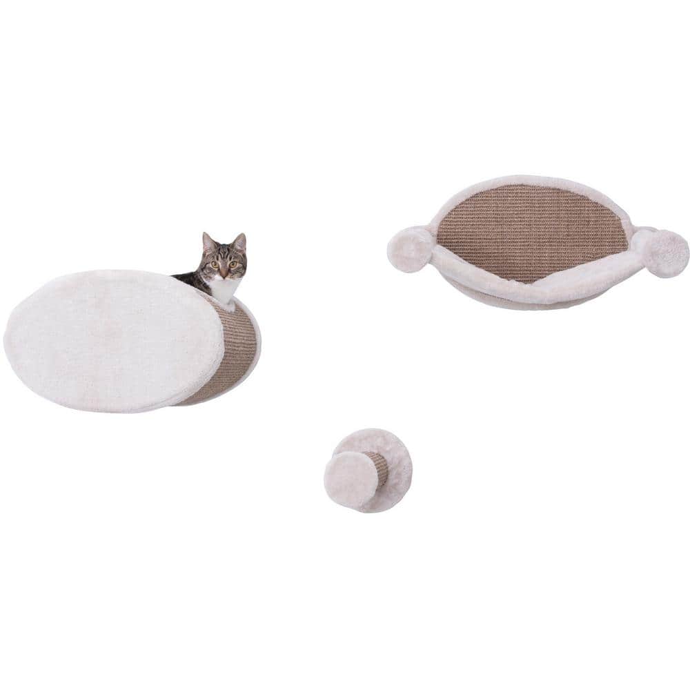 Light Gray and Beige Sisal Wall Mounted Cat Lounge Set