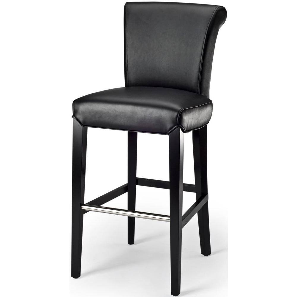 Seth Black Leather and Wood Parsons Bar Stool
