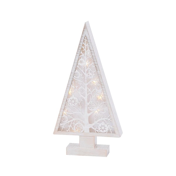 GERSON INTERNATIONAL 16 in. H B/O Lighted Metal and Laser Cut Wood Tree
