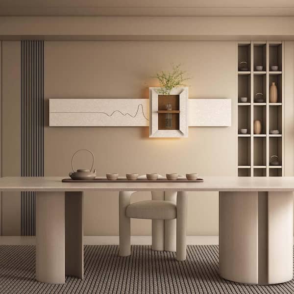 47.24 in. x 13 in. Gray Wall Decal,3D Wall Art with LED Light,Sandstone Decor Wall Art Painting for Living Room,Hallway