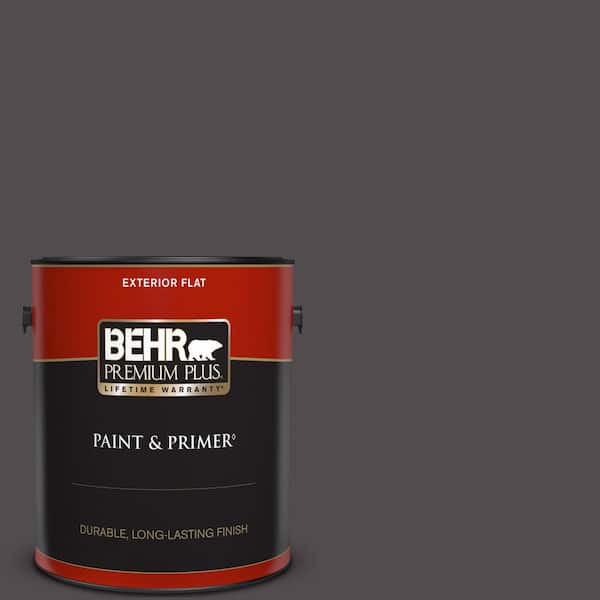BEHR PREMIUM PLUS 1 gal. #N570-7 Black Elegance Flat Exterior Paint & Primer