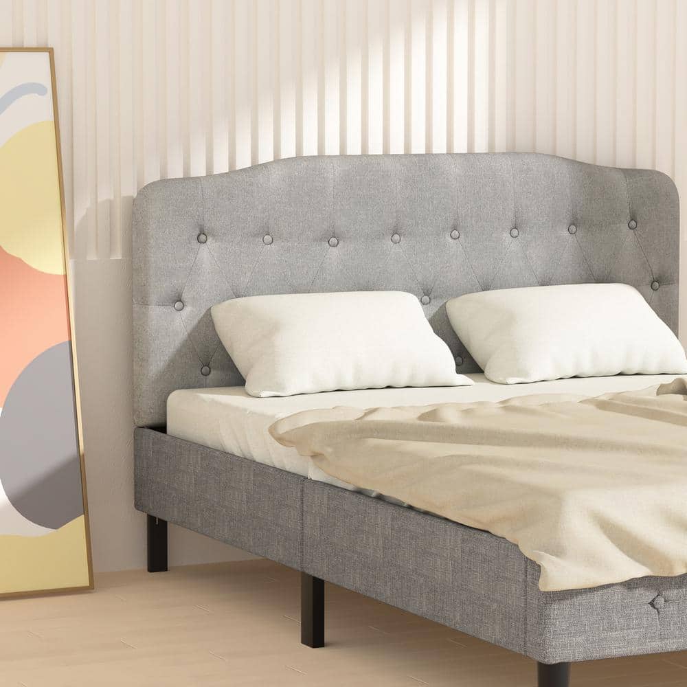 Light Gray Queen Upholstered Tufted Headboard with Adjustable Heights