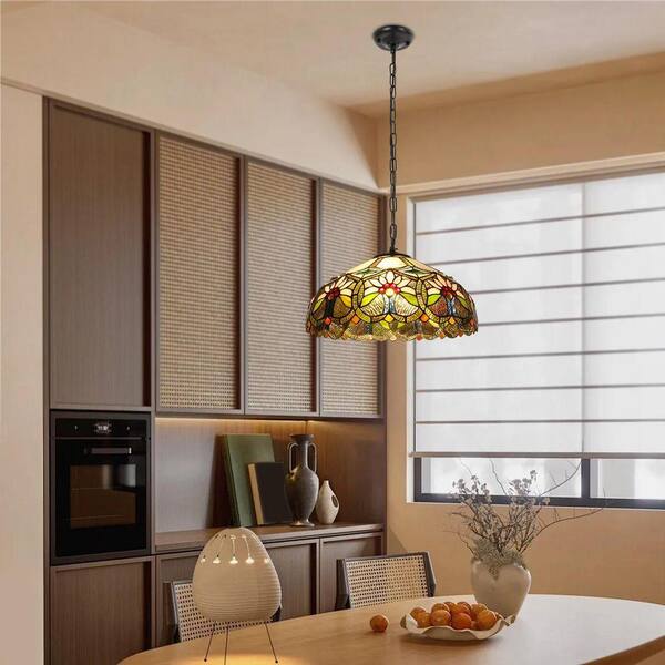 OUKANING 2-Light Multi-Color Retro Shaded Pendant Light with Glass
