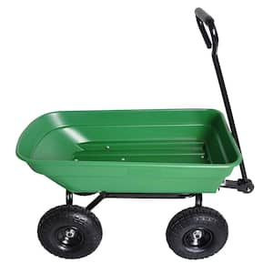 4 cu. ft. Plastic Outdoor Wagon Carrier Garden Cart with 10 in. Pneumatic Tires, Steel Frame and 55 l Capacity, Green